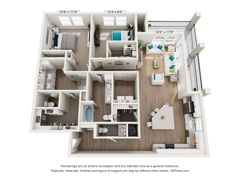 A 3D floor plan of a house with dimensions and a disclaimer at the bottom.